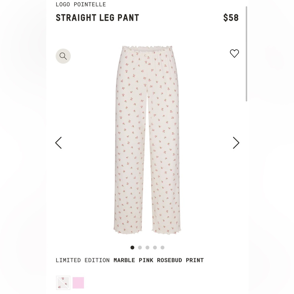 Skims logo Pointelle Straight Leg Pant - Marble Pink Rosebud Print
